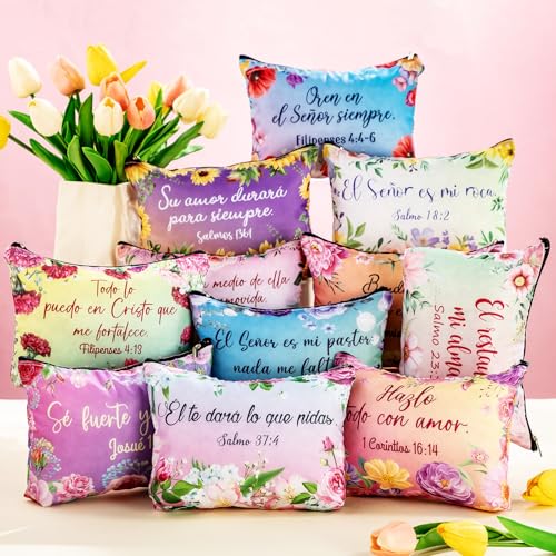 Kacctyen Spanish Christian Cosmetic Bags Bulk Mother's Day Church Gifts Spanish Christian Gifts for Women Bible Verse Pencil Pouch Makeup Bag Regalos Religiosos Para Mujer(24 Pcs,Classic Style)