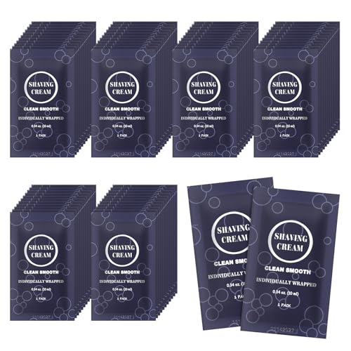 Travel Shaving Cream for Men, Individually Wrapped Mini Shaving Cream in Bulk, Disposable Travel Size Toiletries Amenities Vacation for Hotel, Shelter/Homeless/Nursing Home/Charity 0.34 oz (60 Pack)