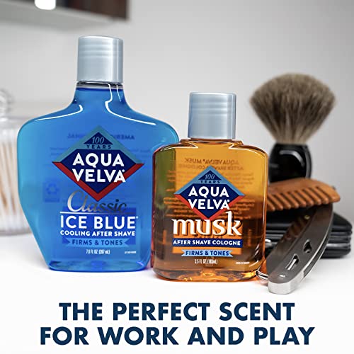 Aqua Velva After Shave Bundle, Musk After Shave Cologne, 3.5 oz + Classic Ice Blue After Shave, 3.5 oz