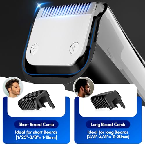 Vacuum Beard Trimmer for Men Rechargeable, IPX6 Waterproof Mustache Trimmer with Adjustable Length Combs (1/25¡¯¡¯-4/5¡¯¡¯), Men¡¯s Electric Stubble Trimmer, Cordless with Built-in Vacuum (Black)