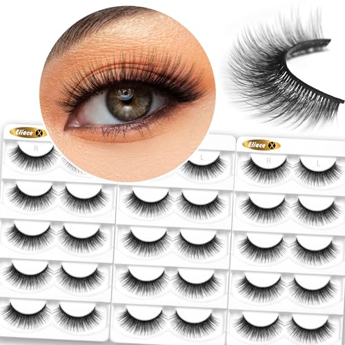 Eliace False Eyelashes Natural look Cat Eye Lashes Wispy Strips,15 Pairs, 3D Mink Lashes Volume Fluffy,Fake Eyelashes Thin Soft Band Comfortable Cross Wispy Lash Reusable, Anne Style