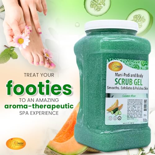 SPA REDI ? Exfoliating Scrub Pumice Gel, Cucumber Melon, 128 Oz - Manicure, Pedicure and Body Exfoliator Infused with Hyaluronic Acid, Amino Acids, Panthenol and Comfrey Extract