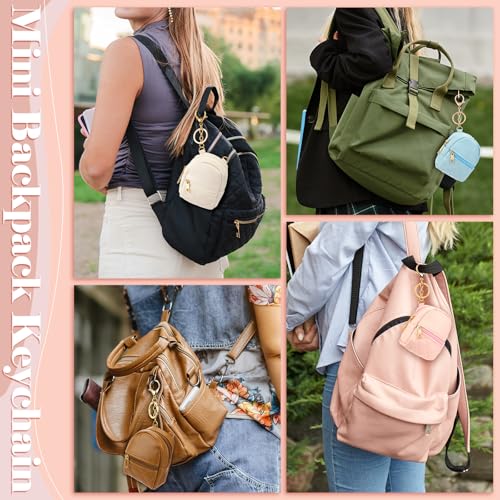 6 Pcs Mini Backpack Keychain Cute Cosmetic Bag for Women PU Leather Makeup Bag Key Pocket Lipstick Bags Card Holder Data Cable Organizer Zipper Pouch with Lanyard Ideal for Gift