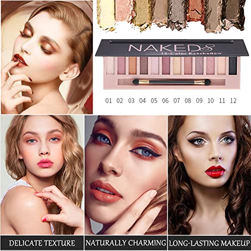 2Pcs 12 Colors Makeup Nude Colors Eyeshadow Palette Set Natural Naked Matte Shimmer Smokey Glitter Pigment Eye Shadow Pallete Waterproof Professional Beauty Eye Makeup, Birthday Gifts for Women