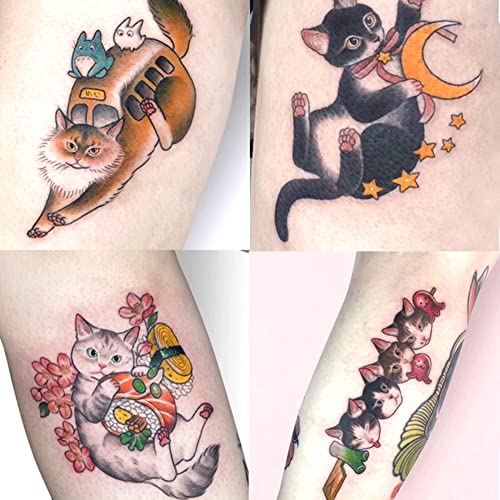 30 Sheets Hand Arm Clavicle Temporary Tattoo Stickers Cute Japanese Style Cat for Men Women Teens