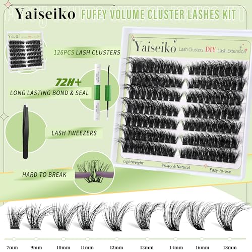 Fluffy Lash Clusters Kit 80P Volume Lash Extension Kit Individual Left/Right Cluster Eyelash Extension Kit D Curl Thick Left/Right Lash Clusters Lash Bond and Seal and Lash Tweezers(7-18mm)