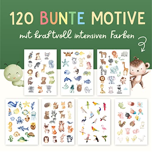 120 Skin-friendly Kids Tattoos - Dermatologically Tested & Rated VERY GOOD - Made in Germany - Our Temporary Tattoos for Kids (Animals Theme)