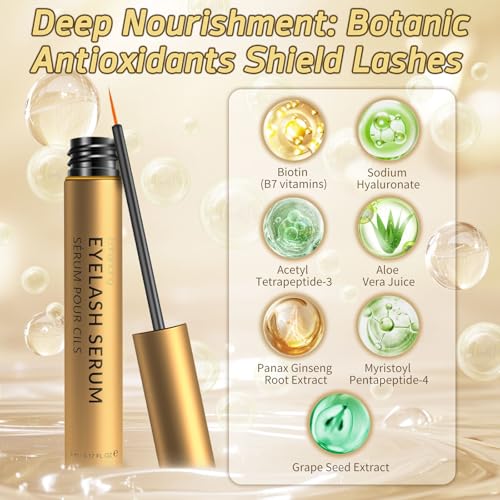 Eyelash Growth Serum with Peptide&Vitamin Infused Formula -Eyelash Serum For Longer, Thicker, Fuller Lashes -Lash serum for Eye lash Growth Safe for Natural Lashes &Extensions-Vegan & Cruelty-Free,5mL