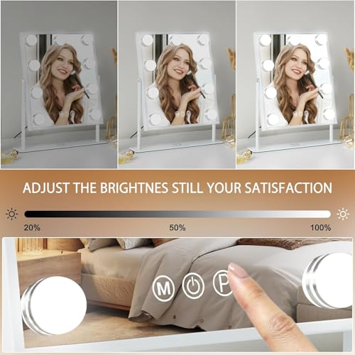 FENCHILIN Vanity Mirror with Light Lighted Makeup Mirror Vanity Makeup Mirror Smart Touch Control 3Colors Dimable Light Detachable 10X Magnification 360¡ÆRotation(White)