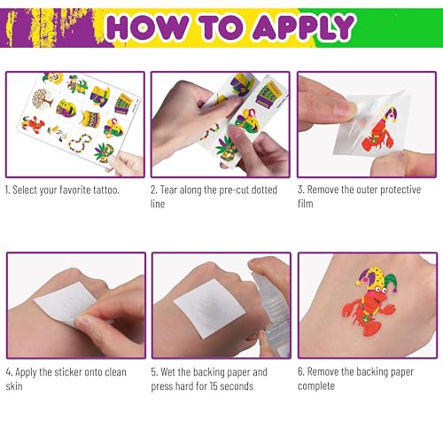 96 PCS Happy Mardi Gras Pre-Cut Temporary Tattoos for Kids | Super Cute Themed Birthday Party Favors, Supplies, Decorations, Festival Fake Tattoo Stickers, School Rewards Prizes & Gifts Boys & Girls