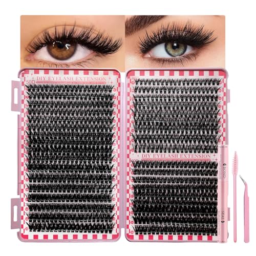 DIY Lash Clusters Kit Lash Extension Kit, 700pcs,40D&50D&60D, 9-16mm, D Curl, Natural Volume Lash Extensions Wispy Eyelash Clusters Individual Lashes Kit, 12#Black
