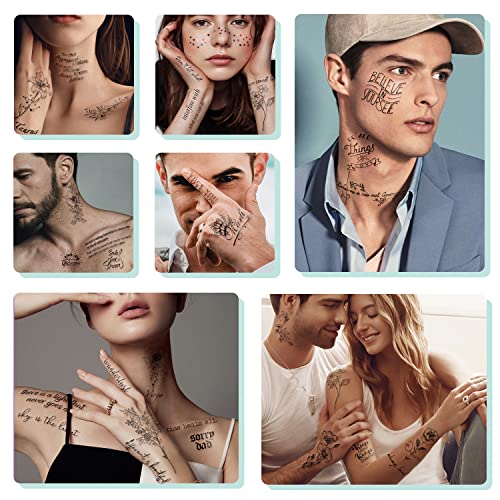 Waterproof Temporary Tattoo - 90 Sheets Realistic Fake Tattoos, 52 sheets Inspirational Words Tattoo stickers, 38sheets Wild Flower Floral Rose Sunflower Bouquet Body Stickers for Adult Women Men Kids
