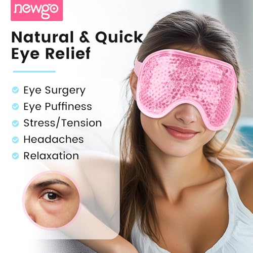 NEWGO Cooling Eye Mask for Puffy Eyes, Cold Eye Mask Eye Ice Pack for After Eyes Surgery, Tension Stress Relief, Itchy Eyes, Headaches, Dark Circles - Blue (Pink-2Pack)
