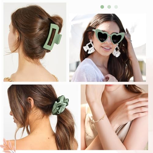 DEEKA 30 Pcs Bridesmaid Proposal Bag Set Gift Clear Makeup Toiletry Bag Bachelorette Party Favors Sunglasses Hair Claw Clips Scrunchies Knot Bracelets Bridal Wedding Party Gifts (Sage Green)