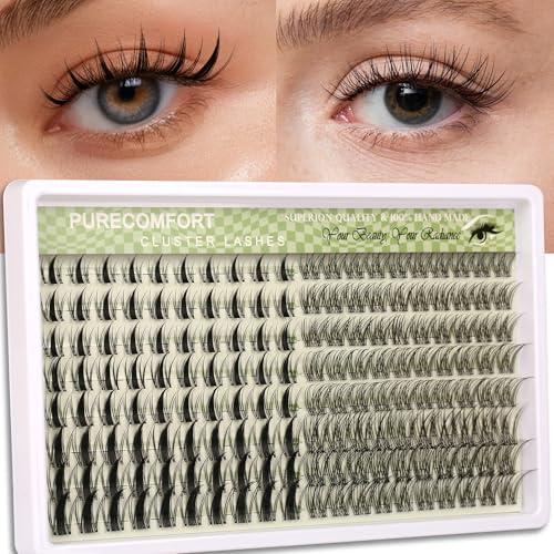160 Pcs Lash Clusters Extensions Kit - Manga - Natural Wispy Faux Mink Individual Eye Lash 10-18mm Clusters with D Curl Fluffy Wispy Lash Clusters for Lash Extension at Home