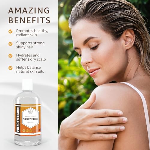 PHENOXYETHANOL Preservative Liquid (32 oz) Paraben-Free; Formaldehyde-Free; Water & Oil Soluble | Suitable for Soap Making, Lotions, Conditioners, Creams | Keeps Products Fresh & Safe | 32 Ounces