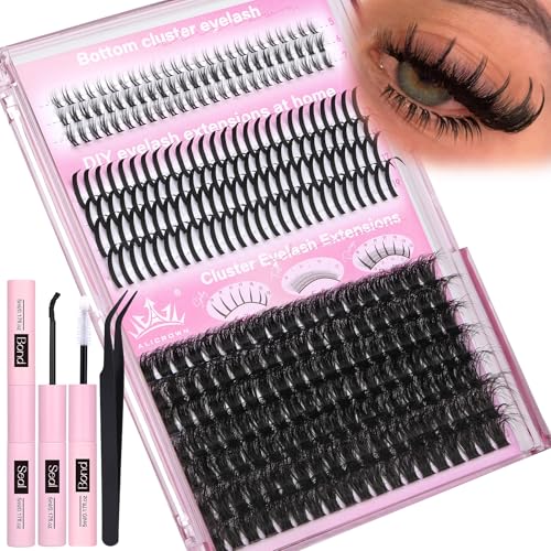 Lash Clusters with Spikes Kit with Bottom Eyelash Extensions Thick Volume Eyelash Clusters Kit Wispy Individual Lash Extensions Kit with Lash Bond and Seal (12mm-19mm, 312Pcs)