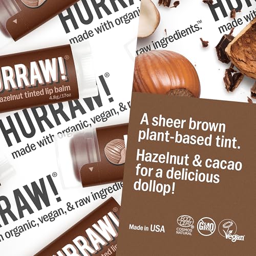 Hurraw! Hazelnut Tinted Lip Balm, 3 Pack: (Sheer Brown Tint) Organic, Certified Vegan, Cruelty and Gluten Free. Non-GMO, 100% Natural Ingredients. Bee, Shea, Soy and Palm Free. Made in USA