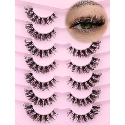 False Lashes Natural Look Fake Eyelashes Wispy Cat Eye Lashes Clear Band False Eyelashes 16MM Faux Mink Lashes Pack 7 Pairs by Ruairie