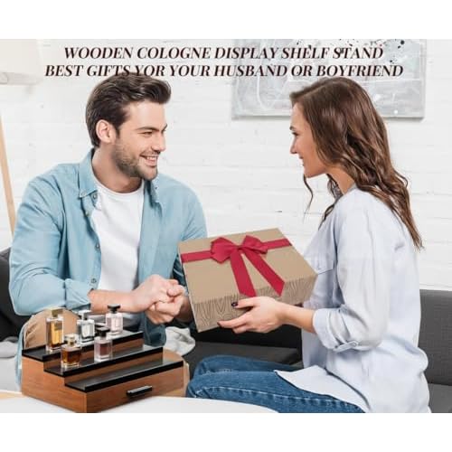 Cologne Organizer for Men ? Black Wood Cologne Stand with Drawer & Storage, 3 Tier Perfume Display Holder for Bedroom, Office, Bathroom ? Ideal Gift for Men, Father, Husband