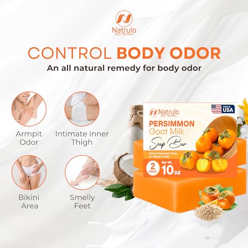 Persimmon Soap Bar for Body Odor Control ? Purifying Deodorizing Body Wash with Goat Milk for Eliminating Body Odor ? Great for Skin Brightening, Natural Deodorant Soap for Men & Women