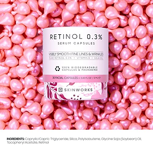 Retinol Anti Aging Wrinkle Correction Night Serum with Hyaluronic Acid Serum for Dark Spots, Post-Acne Scars, Instantly Plump & Hydrates Skin, Unscented, 30 Capsules