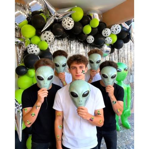 184Pcs Alien Temporary Tattoos, Green Alien Party Tattoos Stickers, UFO Space Theme Decor for Birthdays, Festivals