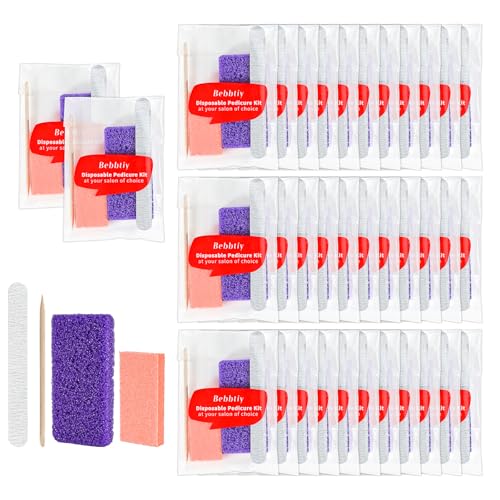 Disposable Pedicure Kit Sets, 4 in 1 Nail Salon Manicure Pedicure Kit Professional, Nail File, Pumice Pad, Mini Buffer, Wood Stick, Individually Package (50, Count, 80/100 Grit)