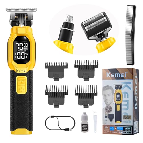 KEMEI 1878 Beard Trimmer for Men, 3 in 1 Hair Clippers, Shavers for Men, Cordless Nose Hair Trimmer with Removable Head, LED Display