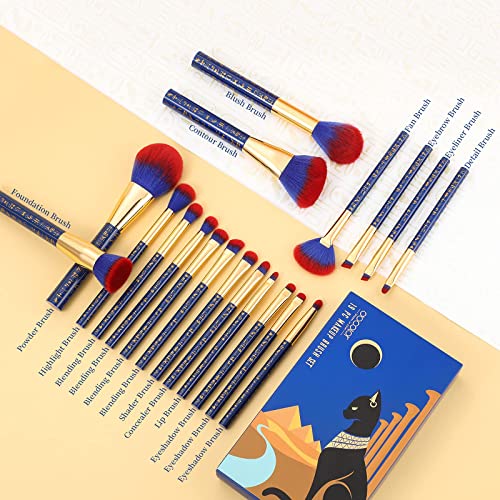 Docolor 19Pcs Bastet Cat Makeup Brush Set + Makeup Brushes Cleaner Set,Premium Synthetic Kabuki Foundation Blending Rainbow Make Up Brush Set with Solid Soap Cleanser & Color Removal Sponge