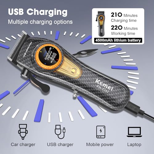 KEMEI Professional Hair Clippers for Men, Clippers for Hair Cutting, Barber Clippers, Cordless Rechargeable Hair Clipper, Haircut Clippers, Hair Cutting Tools, LED Display, Gifts for Men