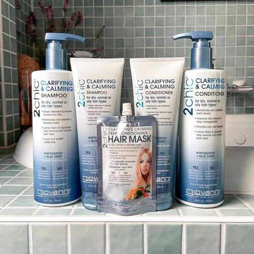 GIOVANNI 2chic Clarifying & Calming Conditioner - Clarifying Hair Conditioner, Helps Remove Residue, Hydrating, Detox Conditioner, Color Safe, Wintergreen & Blue Tansy - 24 oz