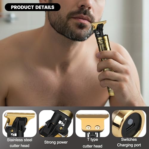 Premium Cordless Beard and Hair Trimmer for Men, Professional T-Blade Zero Gapped Rechargeable Grooming Kit, 4 Adjustable Limit Combs, Ideal Gift for Him, Unmatched Precision Luxury Care (Bronze)