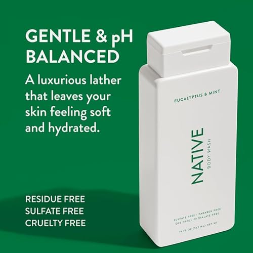 Native Body Wash Contains Naturally Derived Ingredients | For Women & Men, Sulfate, Paraben, & Dye Free Leaving Skin Soft and Hydrated | Eucalyptus & Mint 18 oz