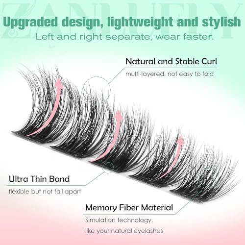zanlufly Cat Eye Lash Clusters Pre-mapped Eyelash Clusters Wispy Cluster Eyelash Extensions Left Right Individual Lashes Fox Eye Cluster Lashes Light volume Lash Extension (Thin Soft,8-16mm)