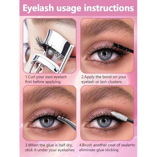 Lash Clusters Kit 640 Pcs, Eyelash Clusters Extensions Kit with Bond Glue & Remover, 9-16mm Individual Lashes D Curl Fluffy Wispy False Eyelashes (30D+40D+50D+60D Kit)