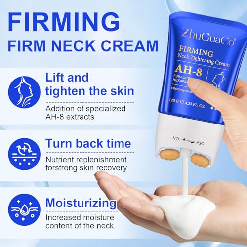 Neck Firming Cream with Roller, AH-8 Firming Neck Cream for Sagging and Tighten, Best for Tightening Sagging Skin, Lifting firming Cream for Loose Skin, Reduce Wrinkles, Fine Lines,Nourish, 8.46 Fl Oz