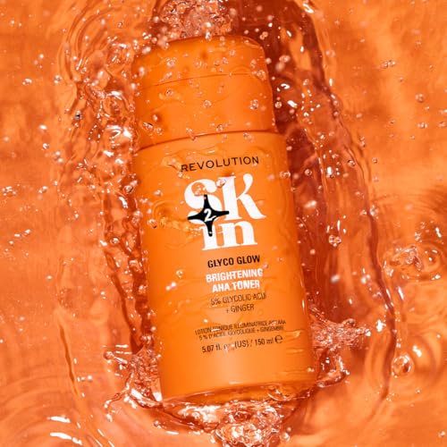 Revolution Skin, Glyco Glow 5% Glycolic Acid & Ginger Brightening AHA Face Toner, Helps Smooth Facial Complexion, Vegan & Cruelty-Free, 11.69 fl oz