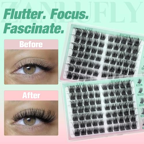 zanlufly Cat Eye Lash Clusters Pre-mapped Eyelash Clusters Wispy Cluster Eyelash Extensions Left Right Individual Lashes Fox Eye Cluster Lashes Light volume Lash Extension (Thin Soft,8-16mm)