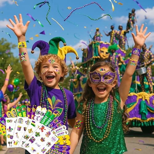 72PCS Holiday Fat Tuesday Party Favors - 48Tattoos & 24 Slap Bracelets - Fun Birthday Party Supplies, Baby Shower Gifts, Classroom Rewards & Nurse-Themed Decor for Kids