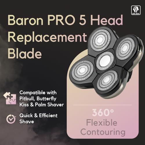 Skull Shaver Baron Replacement Shaver Head Blade - Smooth Close Shave - Wet & Dry Use - Flexible 5-Head Design - Quick Twist Lock - Universal Fit