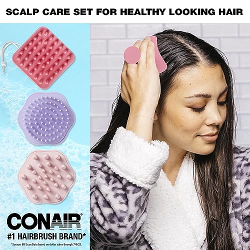 Conair Scalp Massager - Scalp Massager hair growth - Head Massager Scalp - 3 Unique Brush Heads - 3 Pack