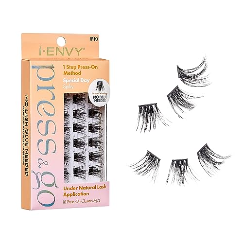 i-ENVY Press&Go Self-Adhesive Eyelashes, No Glue Needed False Eyelash Clusters, Easy Application 1 Step Press-On Lashes, No Damage or Residue (Special Day Spiky)