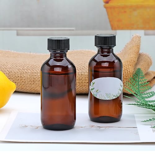 2 oz Amber Glass Bottles, Small Boston Round Glass Bottles (80 Pack) with Leak-proof Caps, Refillable Container for Homemade Extract, Essential Oils, Herbal Medicine and More