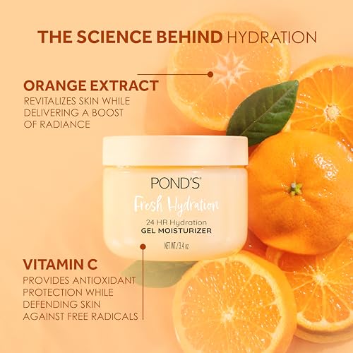 POND¡¯S Fresh Hydration Gel Moisturizer ? 24 HR Hydration with Orange Extract & Vitamin C ? Alcohol & Oil-Free Face Moisturizer ? Dermatologist Tested, 3.4 oz