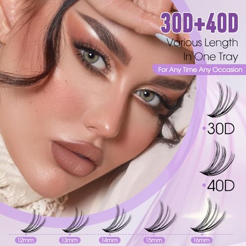 Lash Clusters Kit Natural for DIY: 280-Pcs 30D+40D Ultra-light Waterproof Eyelashes, D Curl Cat Eye 12-16mm Mixed Fake Lashes by Wendy Lashes