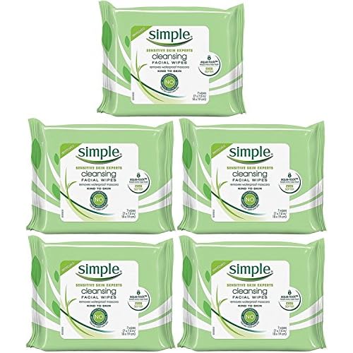Simple Kind To Skin Cleansing Facial Wipes, Travel Pack, 7-Count (Pack of 5)