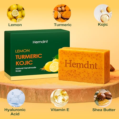 Lemon Turmeric & Kojic Soap, 3PCS Natural Handmade Soap | Infused with Hyaluronic Acid, Vitamin E, Shea Butter | Gently Exfoliates for Smooth, Deep Cleansing for Face and Body (3)