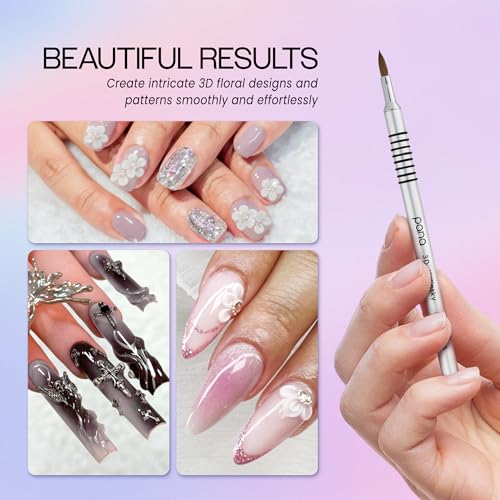 PANA 3D Kolinsky Acrylic Nail Art Sculpture Brush with Silver Metal Non-Slip Grip Handle for Manicures 3D Nail Art Flower Designs (Size #5)