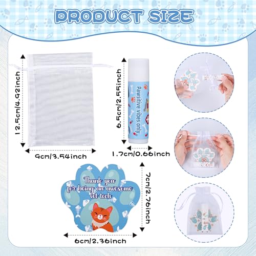 24 Pcs Vet Tech Gift Veterinary Appreciation Gifts Include Lip Balm Thank You Tag Organza Bag Veterinarian Week Gift for Veterinary Technologist Nurse Suitable Birthday Christmas Thanksgiving Gifts